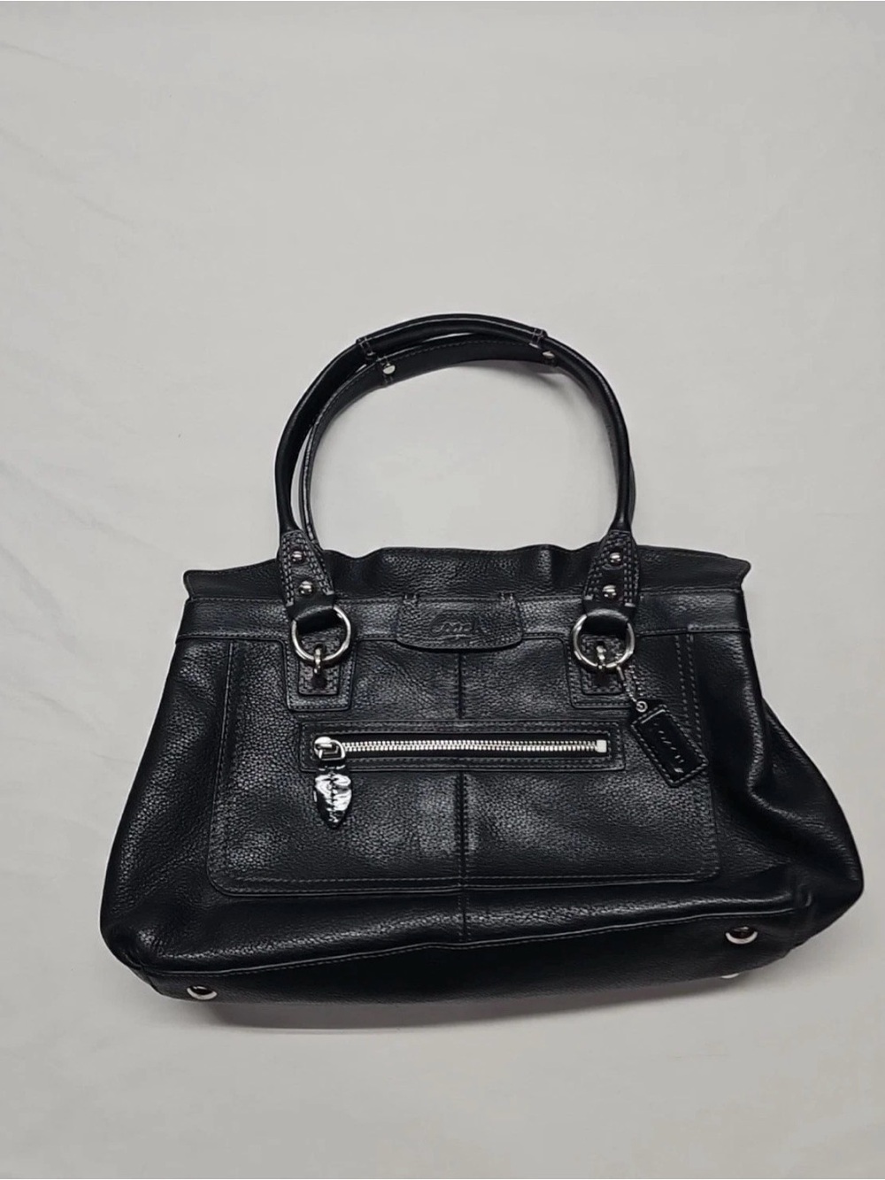 Coach Satchel F14686 Penelope Handbag Ruffled Top Tote Bag Black Pebbled Leather